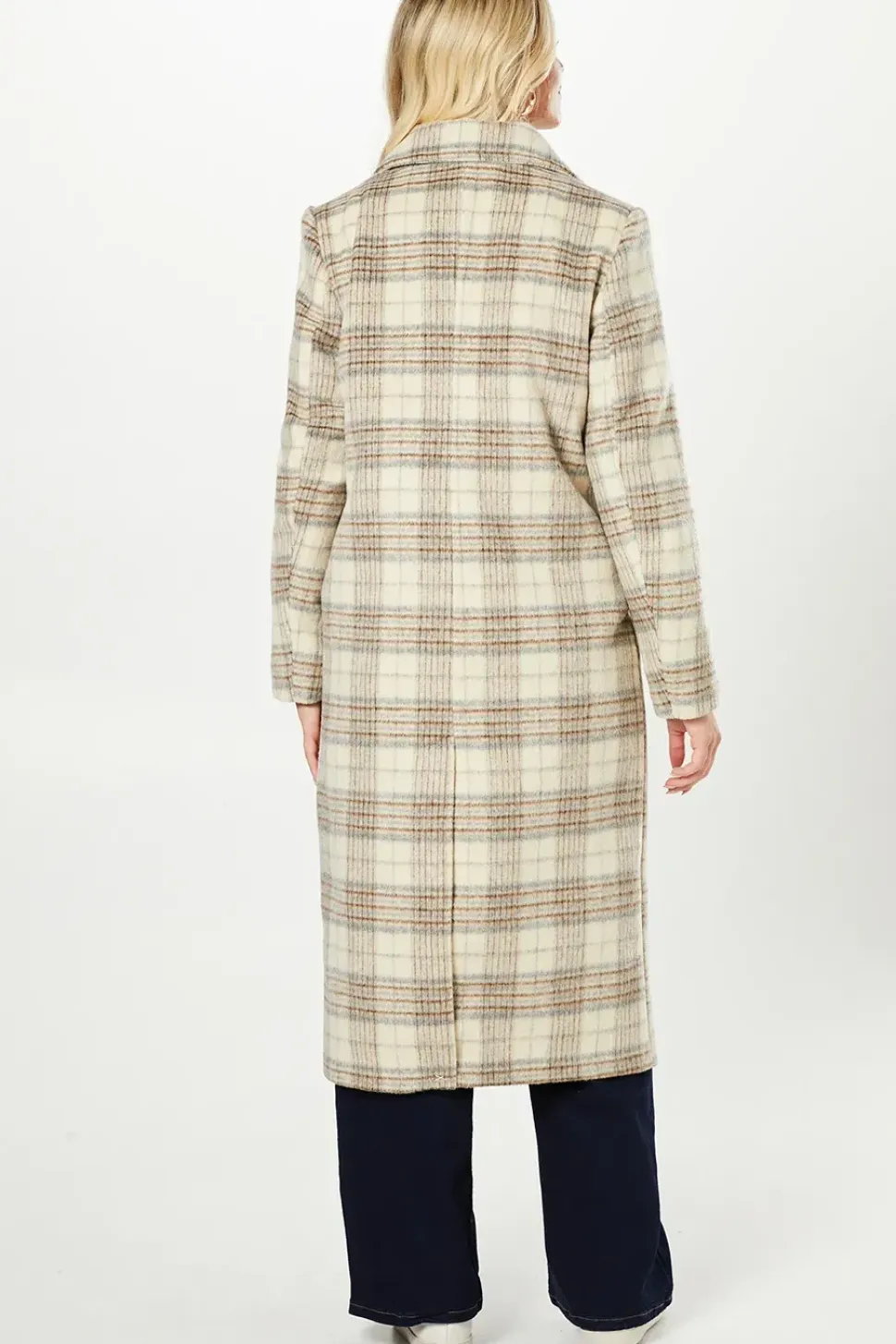 Brushed Check Double Breasted Coat