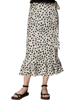 Brushed Dalmatian Wrap Skirt-Animal Print