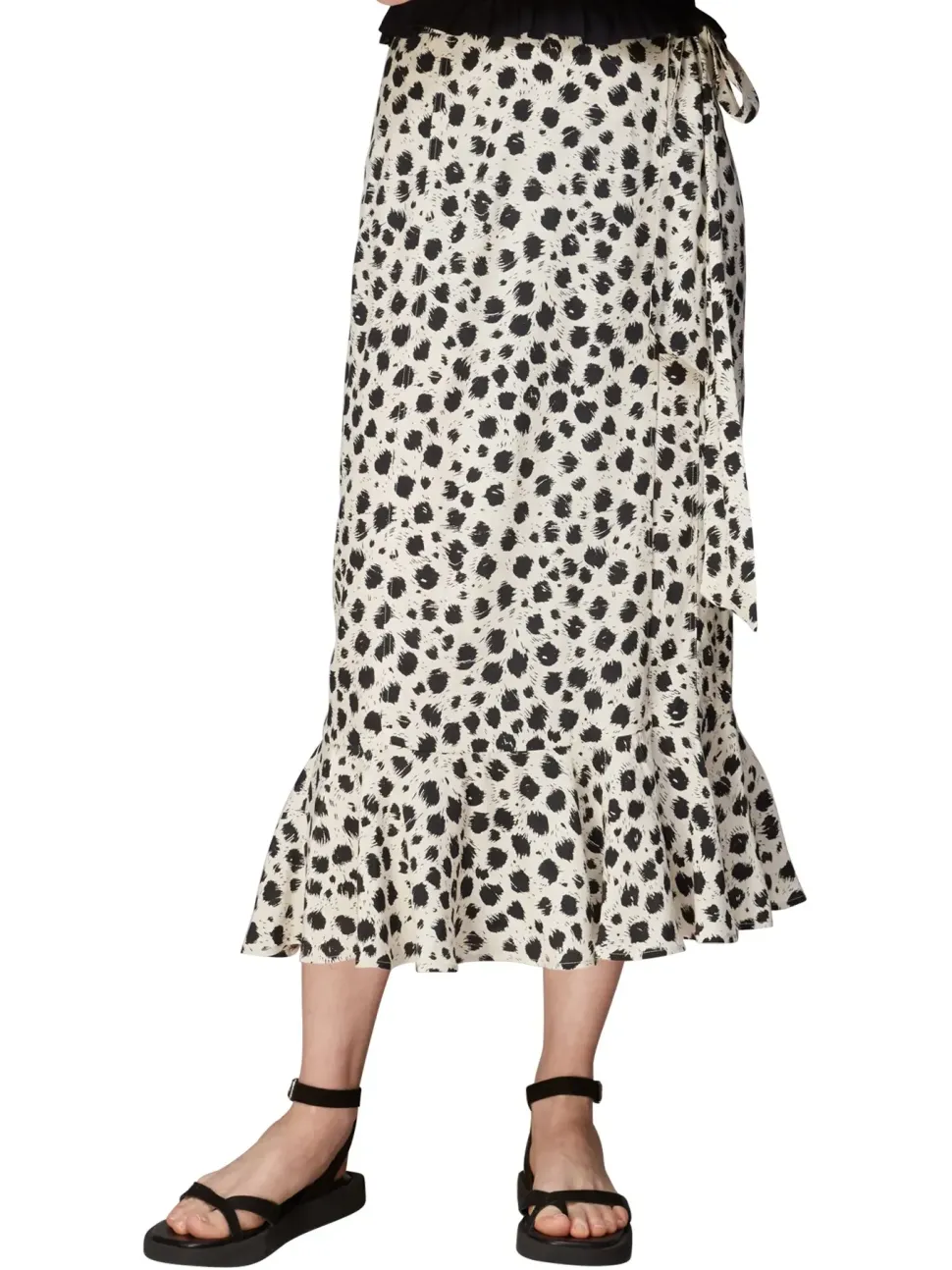 Brushed Dalmatian Wrap Skirt-Animal Print