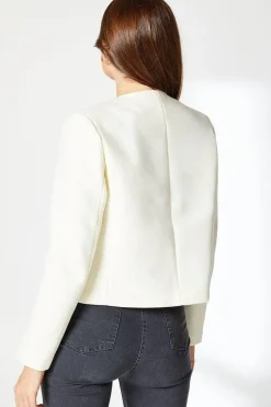Brushed Faux Wool Collarless Jacket