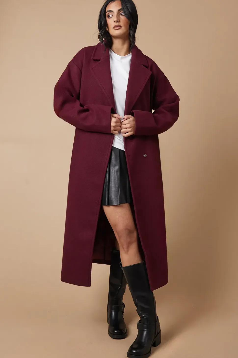 Brushed Faux Wool Relaxed Belted Coat