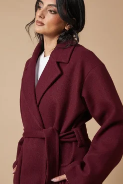 Brushed Faux Wool Relaxed Belted Coat