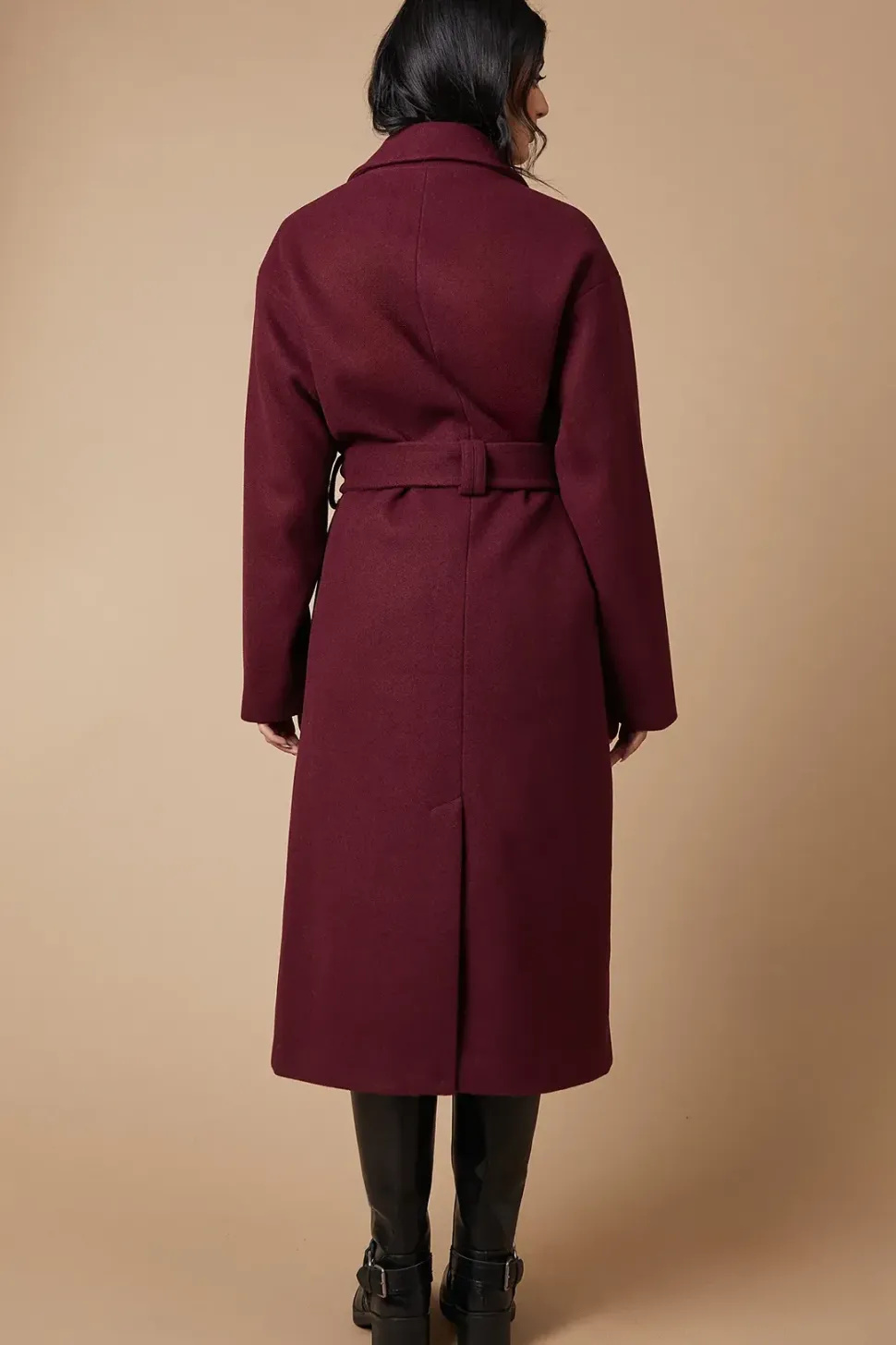 Brushed Faux Wool Relaxed Belted Coat