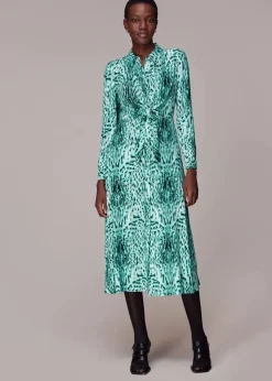 Brushed Leopard Tie Midi Dress-
