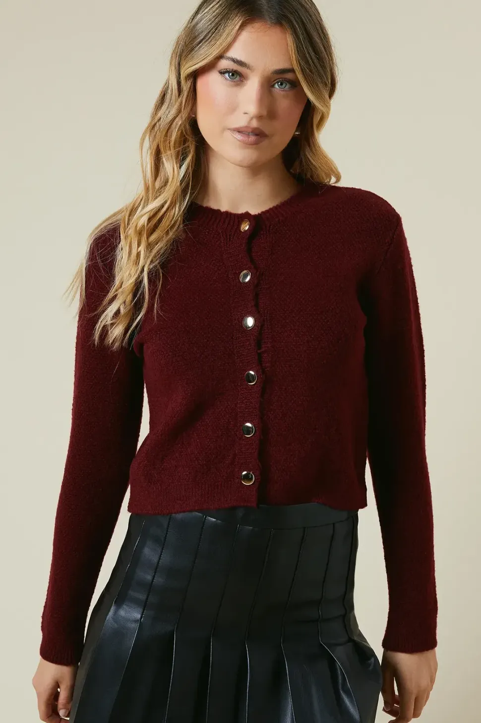 Brushed Long Sleeve Button Down Crop Cardigan
