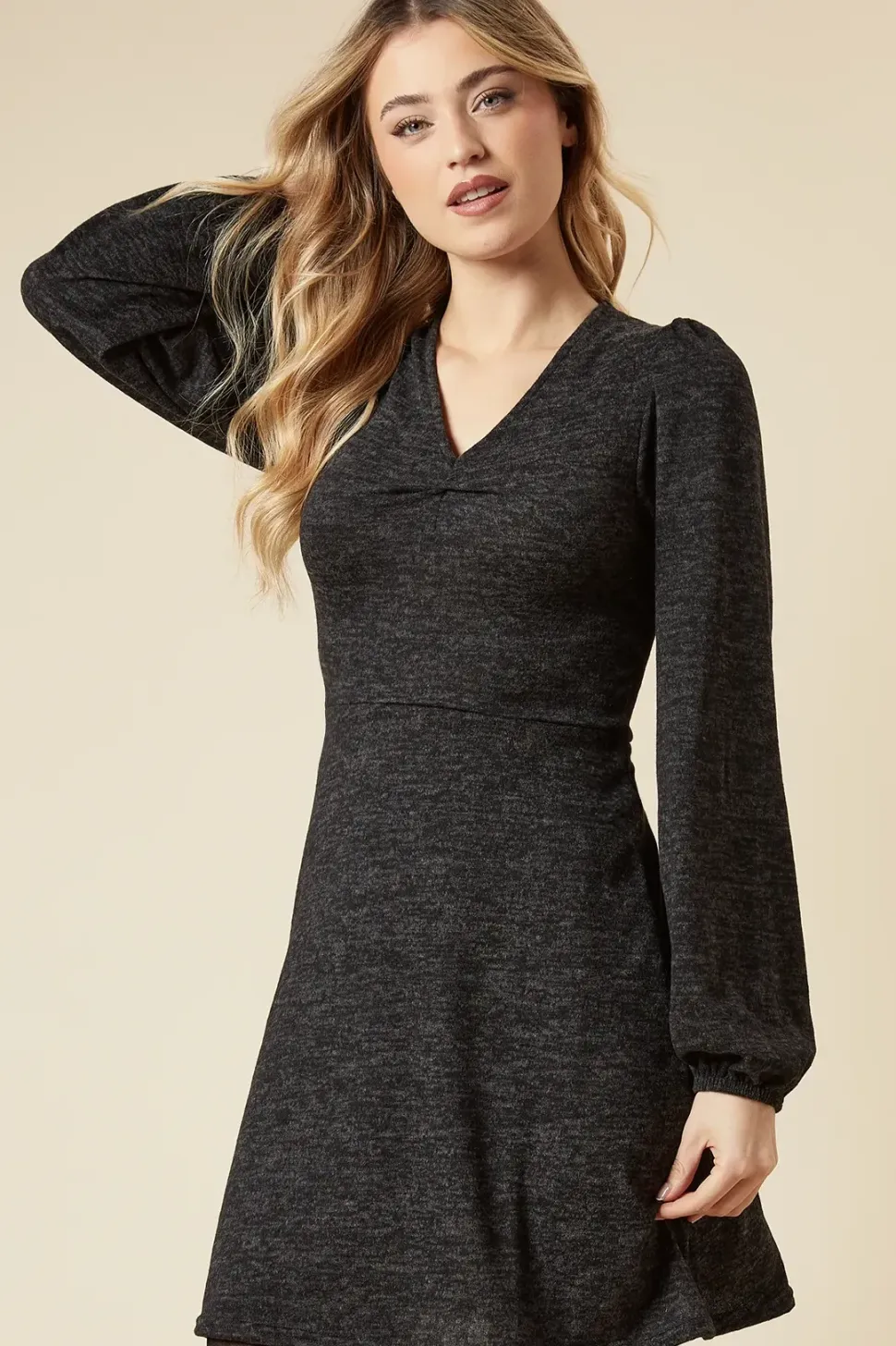Brushed Soft Touch Ruched Front Mini Dress