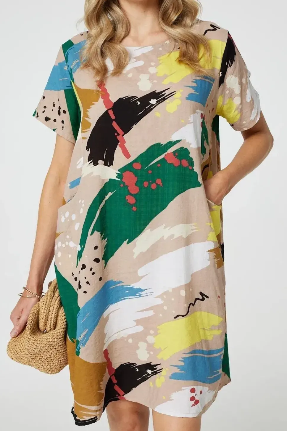 Brushstroke Print Knee Length Shift Dress