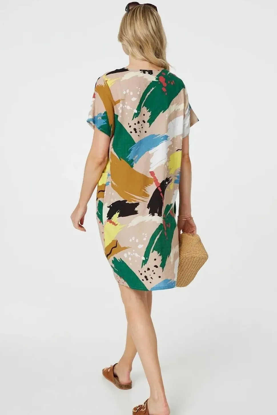 Brushstroke Print Knee Length Shift Dress