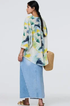 Brushstroke Print Relaxed 3/4 Sleeve Blouse