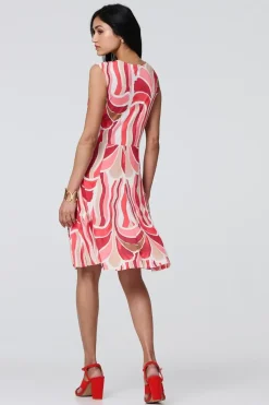 Brushstroke Print Sleeveless Knee Length Dress