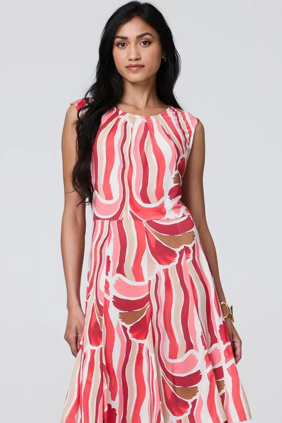Brushstroke Print Sleeveless Knee Length Dress