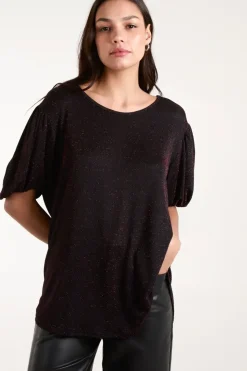 Bubble Sleeve Metallic High Low Top