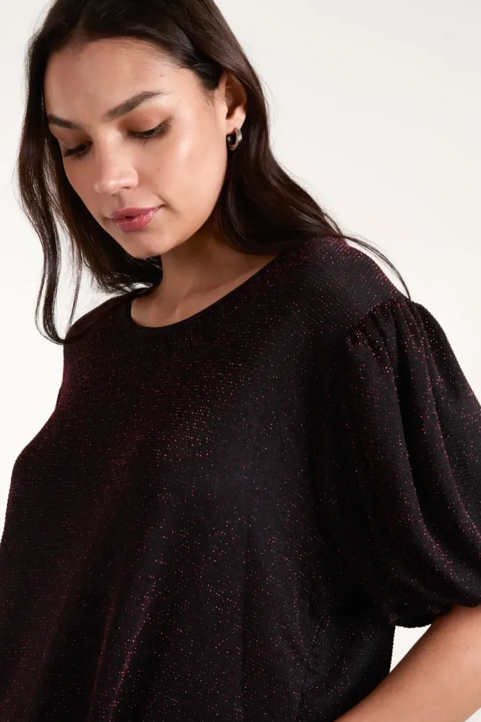 Bubble Sleeve Metallic High Low Top