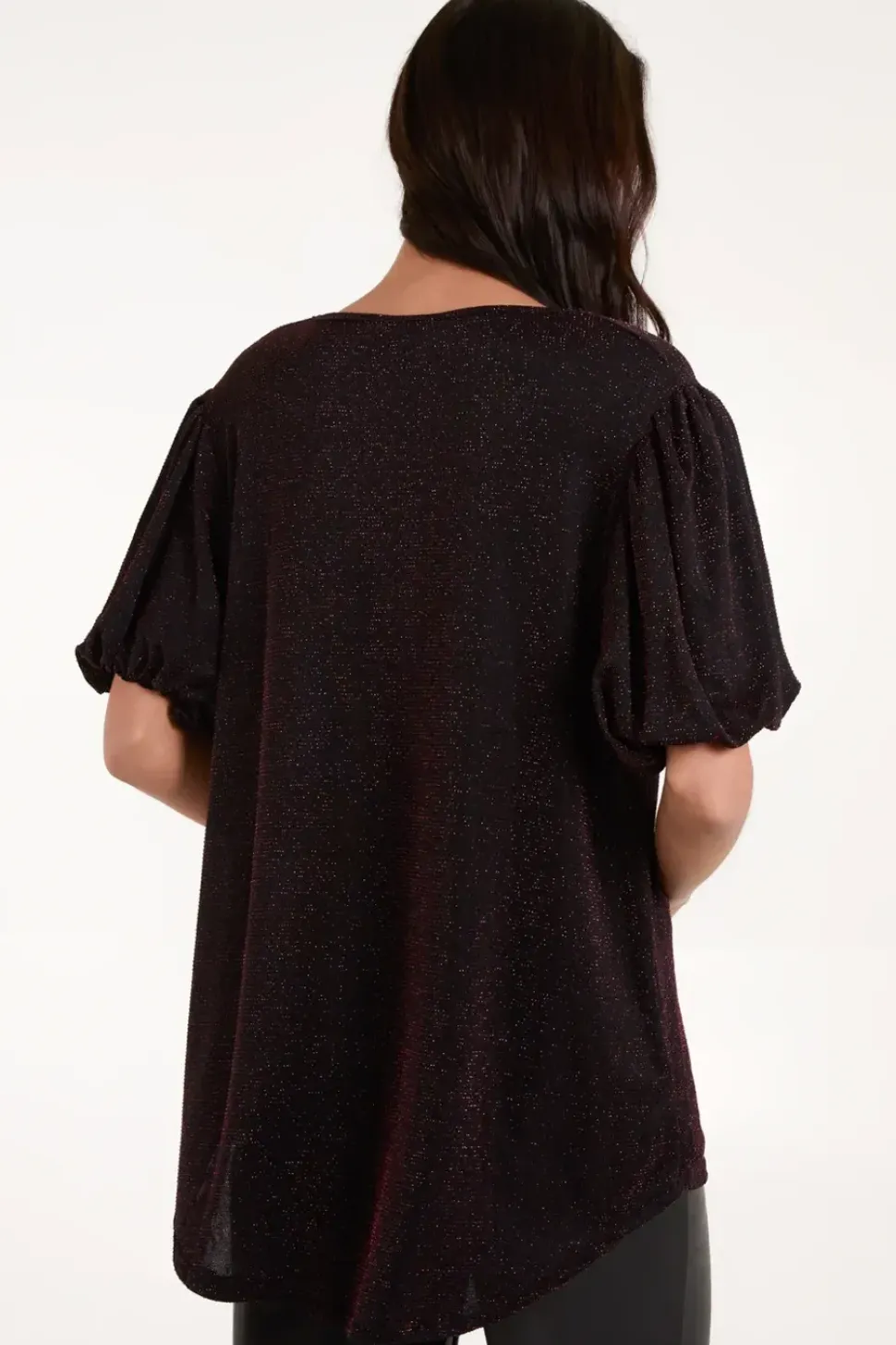 Bubble Sleeve Metallic High Low Top