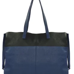 Bugundy and Black Colour Block Horizontal Leather Tote