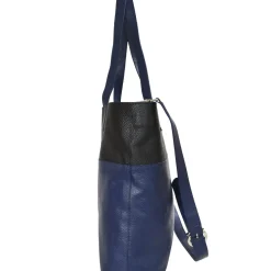 Bugundy and Black Colour Block Horizontal Leather Tote