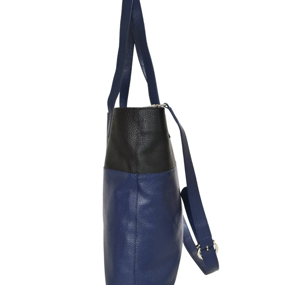 Bugundy and Black Colour Block Horizontal Leather Tote
