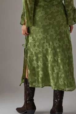 Burnout Chiffon Bias Tie Side Midi Skirt