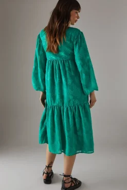 Burnout Chiffon Wrap Smock Midi Dress