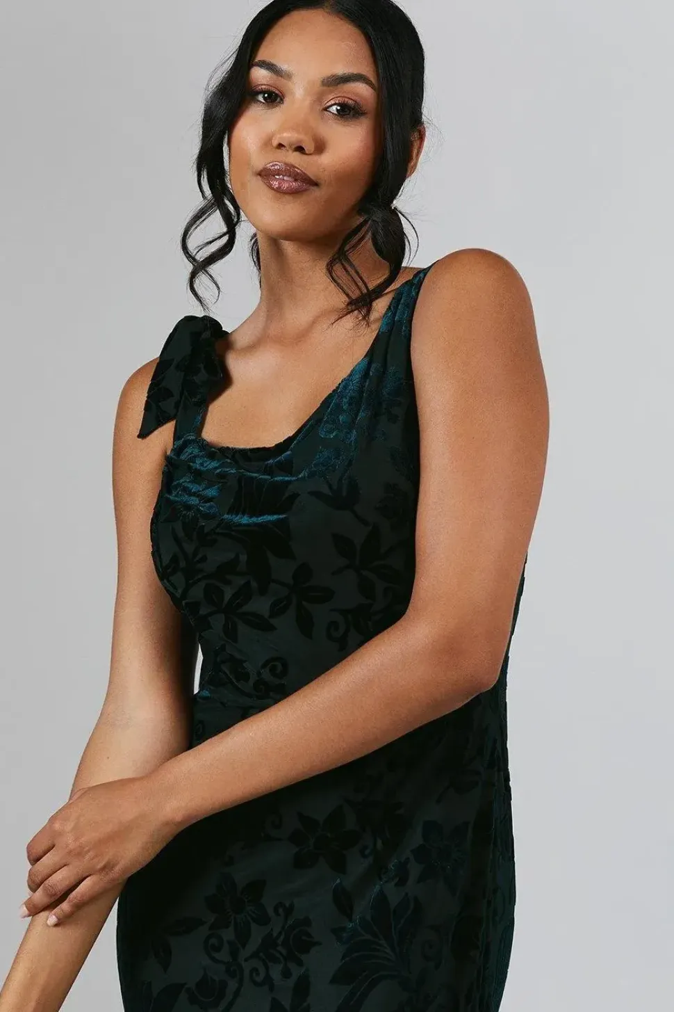 Burnout Tie Shoulder Bridesmaid Dress