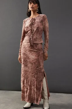 Burnout Velvet Column Maxi Skirt