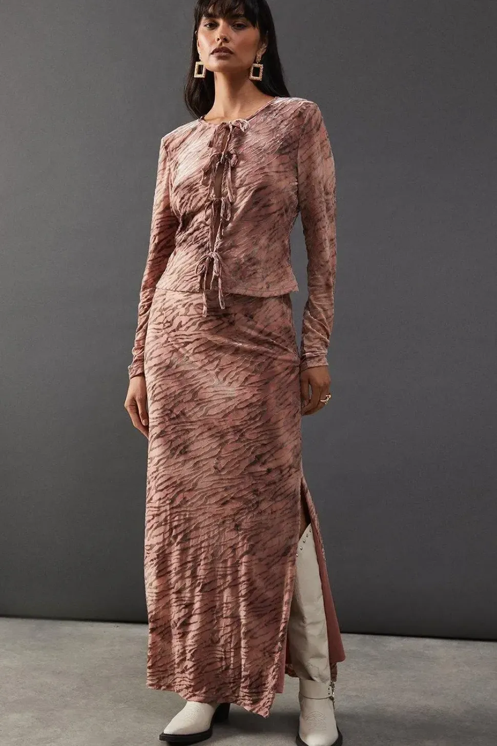 Burnout Velvet Column Maxi Skirt