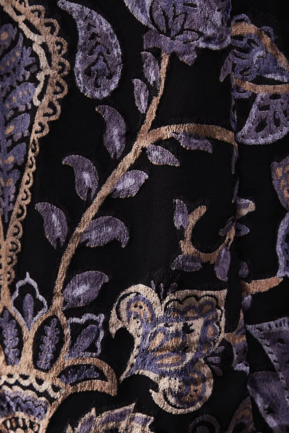 Burnout Velvet Plunge Neck Flared Sleeve Belted Maxi Dress