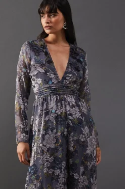 Burnout Velvet Plunge Neck Waisted Jumpsuit