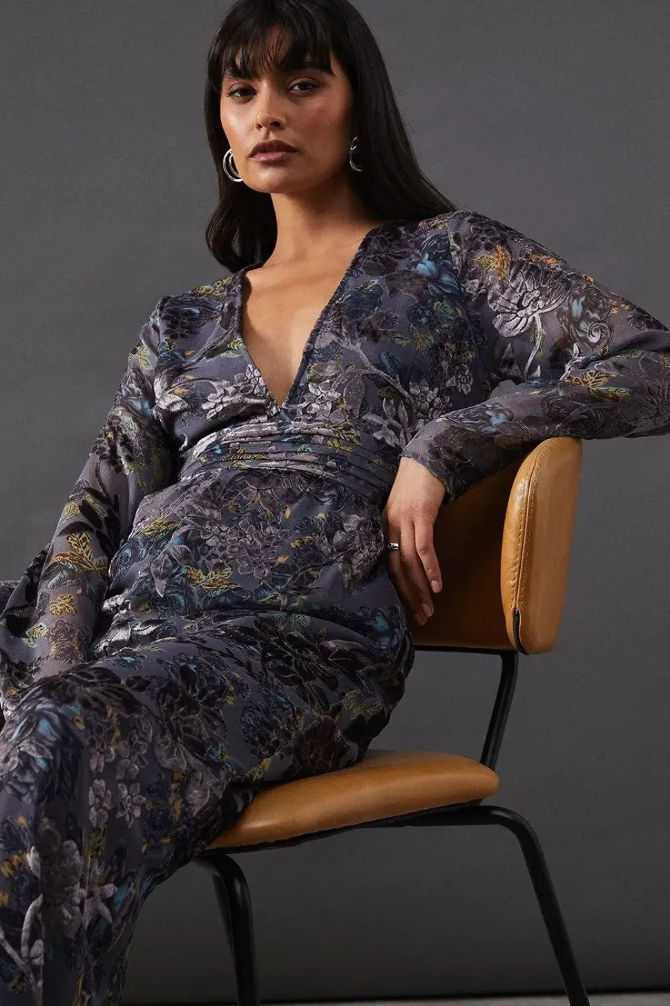 Burnout Velvet Plunge Neck Waisted Jumpsuit