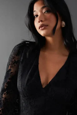 Burnout Velvet V Neck Midi Tea Dress