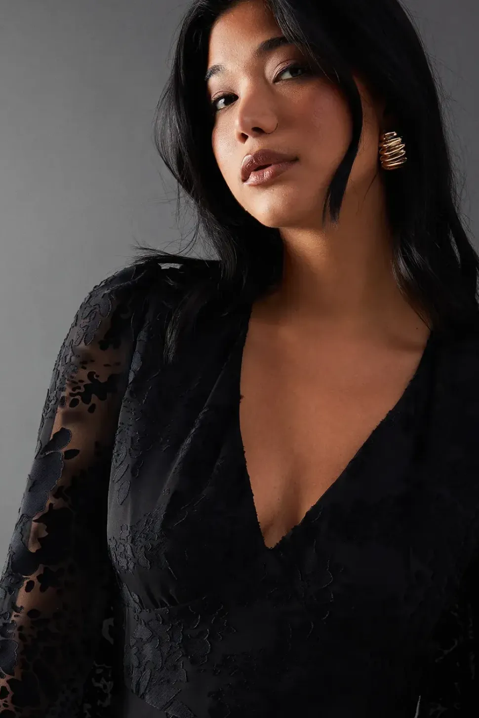 Burnout Velvet V Neck Midi Tea Dress