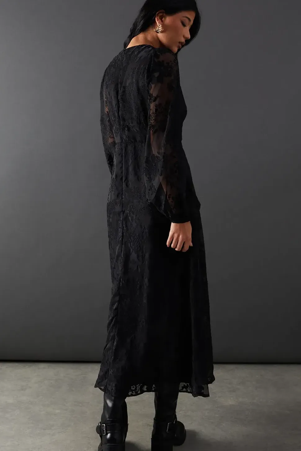 Burnout Velvet V Neck Midi Tea Dress