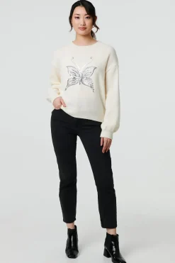 Butterfly Embellished Puff Sleeve Jumper