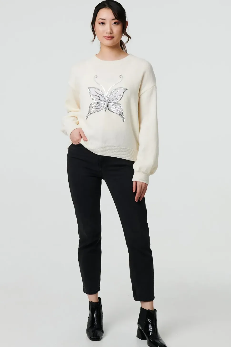 Butterfly Embellished Puff Sleeve Jumper