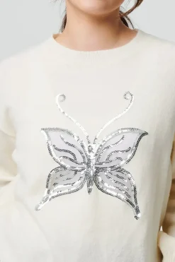 Butterfly Embellished Puff Sleeve Jumper