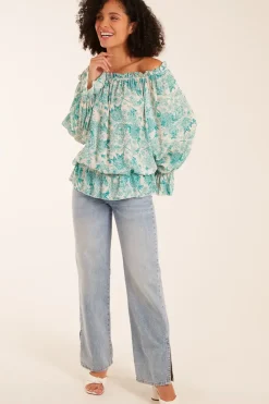 Butterfly Floral Print Gypsy Chiffon Blouse