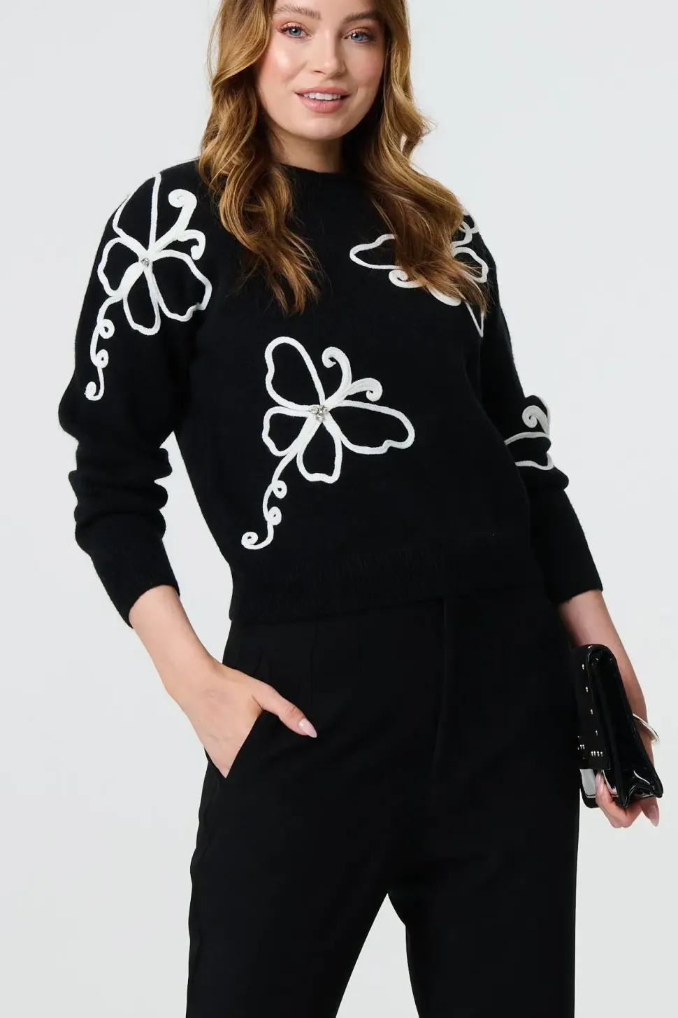 Butterfly Print Embellished Jumper