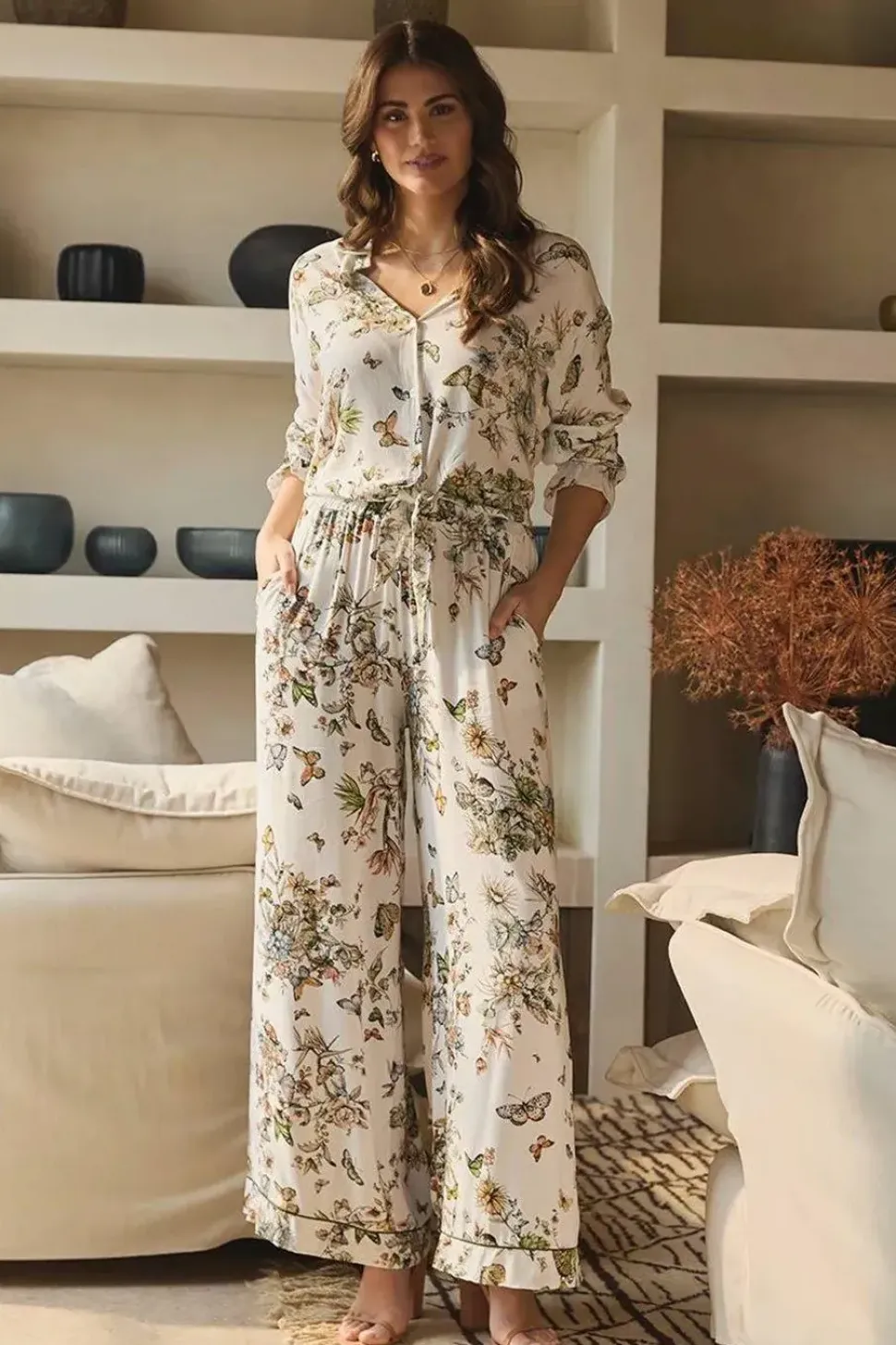 Butterfly Print High Rise Relaxed Trousers