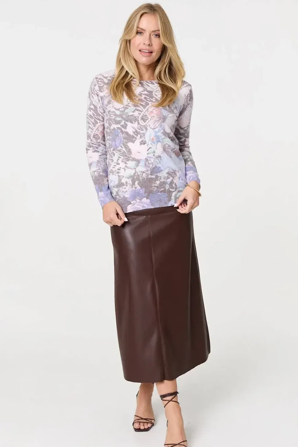 Butterfly Print Long Sleeve Knit Top
