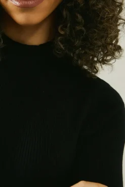 Button Cuff Detail High Neck Pleated Knitted Midaxi Dress