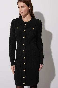 Button Detail Cable Knit Dress