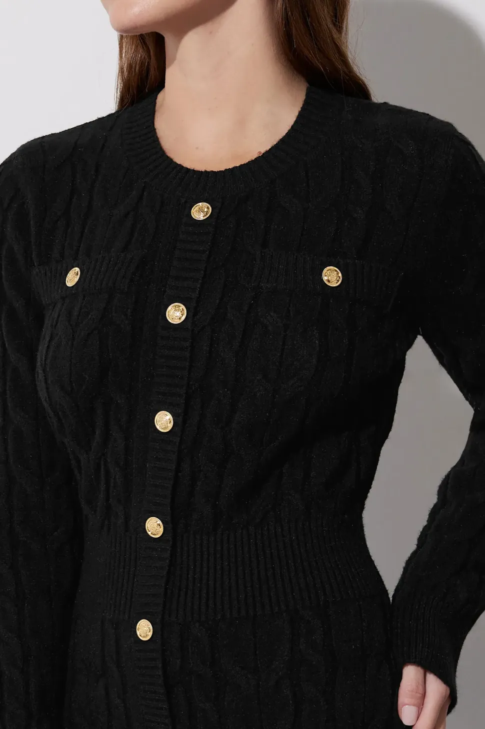 Button Detail Cable Knit Dress