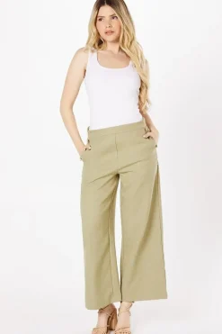 Button Detail Crop Wide Leg Textured Trouser