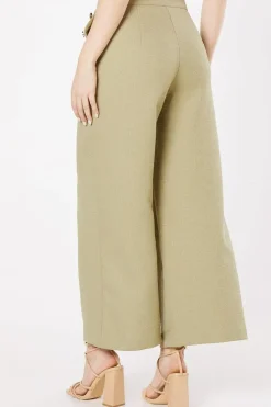 Button Detail Crop Wide Leg Textured Trouser