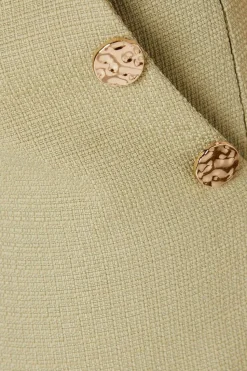 Button Detail Crop Wide Leg Textured Trouser