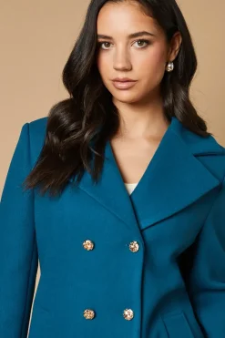 Button Detail Double Breasted Peacoat