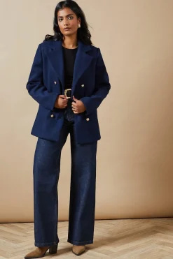 Button Detail Double Breasted Peacoat