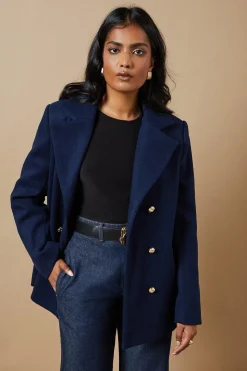 Button Detail Double Breasted Peacoat
