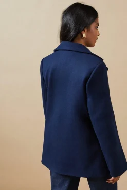 Button Detail Double Breasted Peacoat