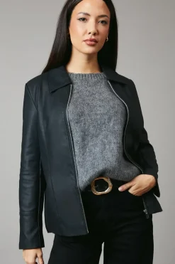 Button Detail Faux Leather Jacket
